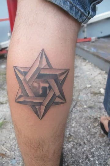 hebrew David star leg tattoo